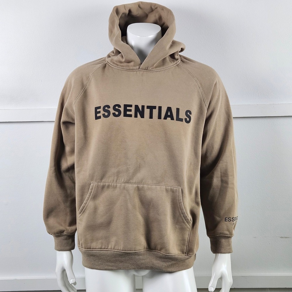Fear of God Essentials Hoodie Mens Large Tan Khaki Logo Pullover Fleece L